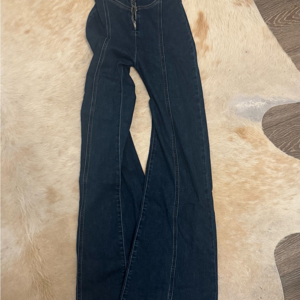 REVICE Dark Navy Flare Jeans with Panel Seams